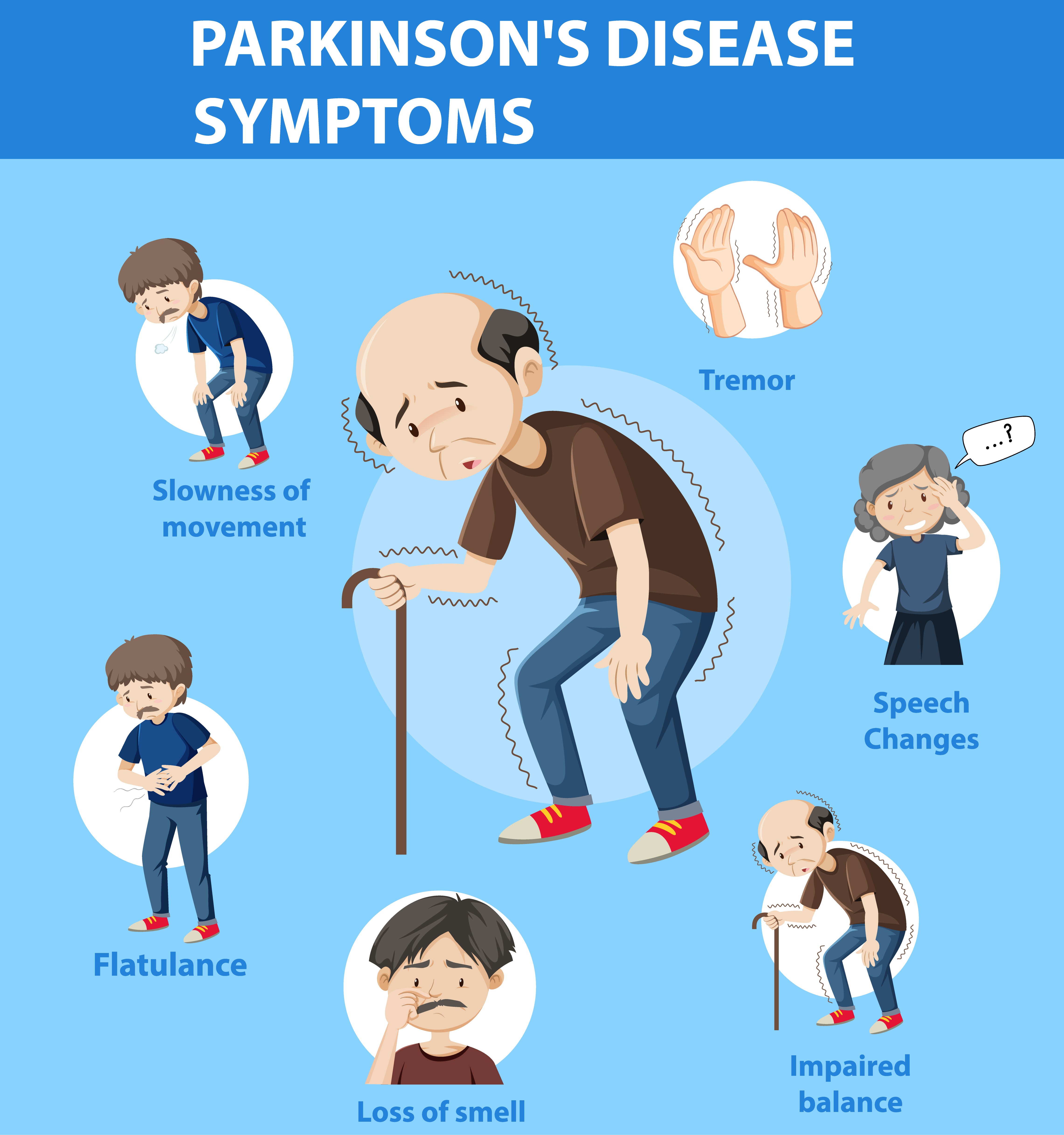 Parkinson disease symptoms infographic illustration